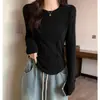 1*1 Hilo de Terciopelo Camisa Base de Manga Larga para Mujer Ropa de Otoño e Invierno Top Corto de Espina de Pescado Sentido del Diseño Camiseta Ajustada