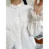 Coleção Primavera 2026 Estilo Japonês Fresco e Simples Gola Alta Renda Cardigã Feminino com Vários Botões Manga Longa Camisa Atacado