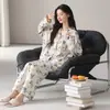 Pijama para mujer para primavera y otoño, algodón puro, cárdigan con cuello, talla grande, conjunto dulce y lindo de rayas para casa, se puede usar para salir