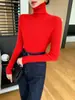 Camisa básica de gola alta feminina de alta costura pronta para usar, novo estilo primavera e outono, versátil para o trabalho, sem costura, justa, top estilo francês
