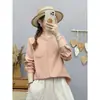 Colección Otoño 2026: Estilo Artístico Cuello Alto Corte Holgado Cardigan de Espiga para Mujer Camisa de Manga Larga Top Casual Venta al por Mayor