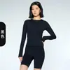Outono e Inverno Gola Redonda Manga Longa Alta Elasticidade Slim Fit Roupa de Yoga, Treinamento de Pilates, Amiga da Pele, Pode Ser Usada como Camada Base, Blusa de Manga Longa para Mulheres