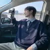 Sudadera con Capucha y Solapa Falsa de Dos Piezas para Hombre Primavera y Otoño Tendencia Americana Diseño de Retazos a Cuadros Sentido del Diseño Holgada Manga Larga Top de Capa Interior