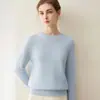 Novo suéter de gola redonda 100% caxemira pura outono e inverno para mulheres, tricô pulôver, caxemira justa cor sólida
