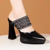 Nuevos Sandalias de Moda Casual para Primavera/Verano 2026 Punta Fina Plataforma Tacón Alto Tacón Grueso Cuero Suave Pedrería Transfronterizo