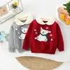 Malharia Infantil Outono e Inverno Nova Menina Bebê Malharia de Natal Urso Gola Reversível Suéter Malha Estilo Coreano Festivo Roupas de Ano Novo