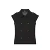 Estilo Europeo y Americano Primavera/Verano Nueva Ropa para Mujer Francesa Elegante Chaleco Top de Manga Corta Ajustado con Doble Botonadura y Cintura Marcada