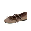 Sapatos Mary Jane Quadrados Retrô de Camurça Femininos 2026 Inverno Com Pelúcia Quente Sapatos de Algodão Tira Única Cor Pura Sapatos de Pelo