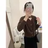 Otoño Chic Invierno Nuevo Estilo Coreano Suéter de Terciopelo de Mapache con Cuello Halter y Cinta Cardigan Tejido Gris Suave Ropa de Abrigo para Mujer