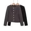 Chaqueta de Traje Transfronteriza Europea y Americana para Mujer Tendencia Europea y Americana Ropa de Mujer Primavera y Otoño Botón Cuello Redondo Moda Europea y Americana Negro