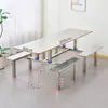 Mesa y Sillas de Comedor para Personal de Fábrica Escolar y Comedores de Supermercado Juego Integrado de Mesa y Sillas de Acero Inoxidable para 4, 6, 8 Personas