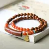 Pulseira Duplo Círculo de Madeira de Jujuba Fulminada com Ágata Vermelha do Sul, Pulseira Original Estilo Chinês Novo Sete Estrelas, Disponível para Dropshipping