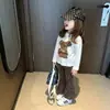 Conjunto para Meninas 2026 Novo Outono Infantil Estampa de Desenho Animado Branco Manga Longa Camada Base Versátil Bebê Calça Estampa de Leopardo