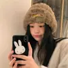 Chapéu de tricô peludo para mulheres outono e inverno estilo japonês circunferência da cabeça grande chapéu de lã grosso e quente versão coreana mostra o rosto tendência de chapéu pequeno