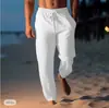 Pantalones de Lino para Hombre Pantalones de Verano Pantalones de Playa Cordón Cintura Elástica Rectos Planos Cómodos Transpirables Casuales Diarios