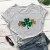 Nuevo Estilo Comercio Exterior Europeo y Americano Tops para Mujer, Comercio Exterior Estampado de Leopardo Estampado de Trébol Camiseta Holgada de Manga Corta