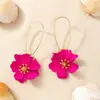 Brincos Longos Flor Dopamina Temperamento Moda Versátil Tendência Estilo Ins Coreano High-End Vermelho Rosa