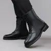 Botas masculinas de outono e inverno de cano alto com sola grossa para aumentar a altura, botins estilo britânico, botas casuais para motociclista, botas Martin com zíper lateral e cadarço