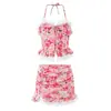 Comércio Exterior Transfronteiriço Roupas Femininas Primavera 2026 Estilo Europeu e Americano Conjunto de Top Halter Estampado + Saia Estampada para Mulheres