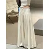 Falda-pantalón de seda negra para mujer, fina de verano, de cintura alta, caída suelta, línea A, larga, casual de pierna ancha para mujeres petite