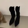Botas de tacón alto apiladas plisadas de gamuza mate modelo nuevo 2026 para mujer, Botines sexys de tacón fino con punta fina, Botas de moda adelgazantes