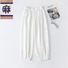 Pantalones bombachos de algodón y lino para mujer, verano, holgados, cintura alta, drapeados, de lino, hasta el tobillo, casuales, finos, tipo rábano, pantalones harén