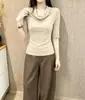 Camiseta de manga tres cuartos 260g Lyocell lana para mujer, corte ajustado, top de cuello caído, suministro exclusivo mayorista de verano