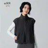 Jaqueta Colete de Yoga Quente Estilo Europeu e Americano para Mulheres, Roupa Externa Esportiva para Corrida Outono e Inverno, Colete de Fleece com Gola Alta, Top Fitness