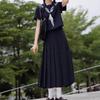 Cian Tres Uniforme de Marinero Japonés Básico Uniforme Escolar Ortodoxo Genuino Vestido Midi Vestido de Verano Falda Larga de Chica Mala