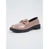 Nuevos Zapatos Pequeños de Cuero Estilo Británico 2025 para Mujer, Nuevo Tacón Grueso, Punta Redonda, Hebilla Metálica, Suela Gruesa Zapatos para Mujer, Mocasines Talla Grande