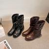 Botas Martin con Suelas Gruesas y Tacones Gruesos, Botas Vaqueras Occidentales con Corte en V, Botines, Botas de Cuero para Mujer, Botas Slouch Ultra Suaves, Estilo Británico Retro