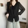 Colección Otoño 2026: Camisa Larga de Manga Larga con Volantes Suaves y Detalle de Corbata para Mujer Tallas Grandes, Elegante Blusa Estilo Francés