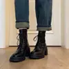 Botines de Tacón Alto con Cordones para Mujer Otoño Invierno 2026 Estilo Coreano Moda Versátil Nuevo Estilo Británico Tacón Grueso Botas Adelgazantes Botas Martin