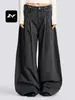 Calça Cargo Reta Multicor Estilo Retrô Americano Feng Mei para Homens e Mulheres Cintura Ajustável Solta Plissada Tendência Casual Perna Larga