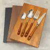 Cuchillo y Tenedor para Bistec de Palisandro con Forma de Cintura Pequeña de Acero Inoxidable 304, Juego de Cubiertos para Postre de Estilo Occidental (Cuchillo, Tenedor y Cuchara) Caja de Regalo al por Mayor