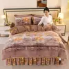 Juego de Cuatro Piezas de Vellón de Leche de Alto Peso Cálido Espeso Franela Coral Fleece Sábana Funda Nórdica Juego de Tres Piezas Ropa de Cama
