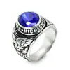 Anillo de Acero de Titanio para Hombre Anillo de Águila Nuevo Europeo y Americano Anillo del Ejército de Rubí Retro