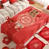 Mantel rojo para mesa de centro de boda con caracteres festivos de "doble felicidad", tapete protector para compromiso y recién casados, mantel ambiental para sala de estar de boda
