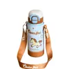 Taza térmica de doble uso de acero inoxidable 316, diseño lindo de caricatura, retención de calor y frío duradera, taza para niños con correa portátil, taza para estudiantes