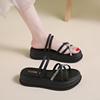 Sandálias Femininas para Exterior 2025 Verão Novo Versátil Estilo Fada Plataforma Sola Grossa Slip-On Romanas Sapatos de Praia