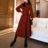 Vestido de Lana para Mujer Estilo Hong Kong y Americano, Estilo Otoño e Invierno, Mangas de Linterna, Vestido Largo Línea A por Encima de la Rodilla