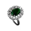 Diseño de Lujo Anillo Redondo Forma de Gota de Agua Plata de Ley S925 Esmeralda Rojo Sangre de Paloma Estilo Celebridad Femenina Anillo de Joyería para la Mano Anillo