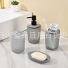 Set de 5 Piezas Rayado Transparente de Gama Alta para Baño Botella de Gel de Ducha Vaso para Lavar Vaso para Cepillo de Dientes Jabonera Cubo de Basura