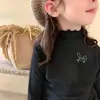 Camiseta Térmica de Fleece com Manga Longa para Meninas Outono/Inverno Roupa de Baixo Gola Meio Alta com Babados Crianças Tamanhos Médio e Grande