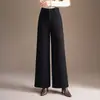 Calça de Lã Casual de Perna Larga Nova Moda Outono/Inverno 2026 para Mulheres, Cintura Alta Estilo Coreano para o Trabalho Emagrecedora Versátil Calça Reta