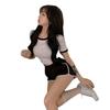 Estilo esportivo terno feminino verão curto contraste cor T-shirt umbigo manga curta top com shorts casuais duas peças terno moda