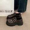 Mocassins da Moda com Solado Grosso para Mulheres 2026 Novo Estilo Roupa Externa de Botão Duplo com Couro Macio Solado Macio Confortáveis Sapatos de Corte Profundo Simples