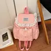 Bolsa de Mão Casual Feminina com Renda Estilo Coreano 2026 Outono Estrela Cordão Tecido Mochila Estudantil para Alunos do Ensino Fundamental II e Médio