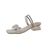 Sandalias Transparentes Florales con Pedrería 2026 Verano Nuevo Estilo Punta Abierta Punta Cuadrada Tacón Grueso Versátiles Dulces Sandalias Estilo Francés