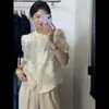 Nueva Camisa Retro Jacquard con Botones Estilo Chino para Mujer, Novedad Verano 2026 Manga Corta Cuello Alto Bordado Elegante